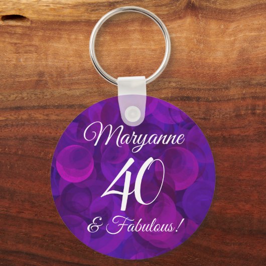 パープルエレガント40と素晴らしい誕生日パーティーのお願い キーホルダー (正面)