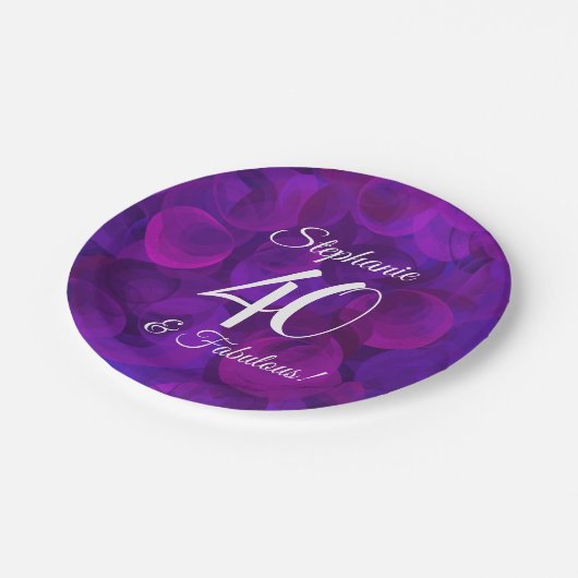 パープルエレガント40と素晴らしい誕生日パーティー ペーパープレート (アングル)