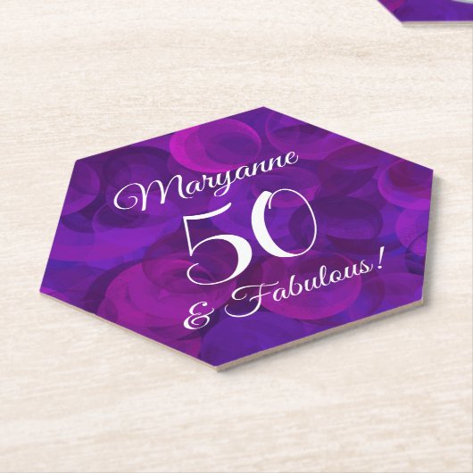 パープルエレガント50と素晴らしい誕生日パーティー ペーパーコースター (アングル)