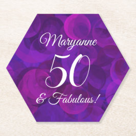 パープルエレガント50と素晴らしい誕生日パーティー ペーパーコースター