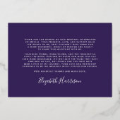 パープルエレガント50誕生日フォイルサンキューカード 箔招待状 (裏面)