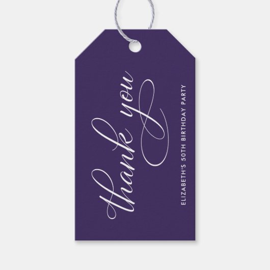 パープルエレガント50th誕生日パーティーありがとう ギフトタグ (正面)
