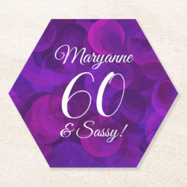 パープルエレガント60とサッシー誕生日パーティー ペーパーコースター
