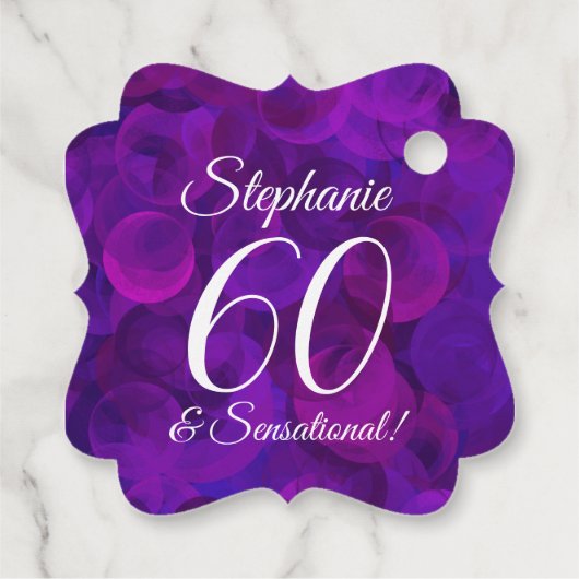 パープルエレガント60とセンセーショナルな誕生日パーティー フェイバータグ (裏面)