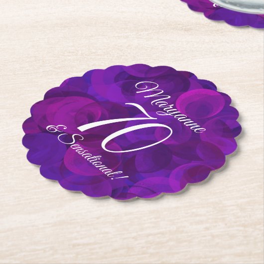 パープルエレガント70とセンセーショナルな誕生日パーティー ペーパーコースター (アングル)