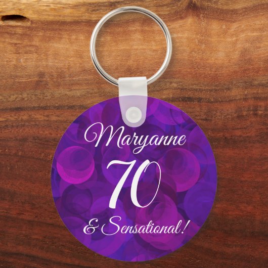 パープルエレガント70とセンセーショナル誕生日パーティー キーホルダー (正面)