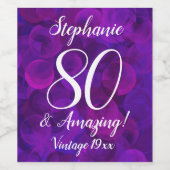 パープルエレガント80と素晴らしい誕生日パーソナライズ ワインラベル (シングルラベル)
