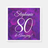 パープルエレガント80と素晴らしい誕生日パーティー スタンダードカクテルナプキン (正面)