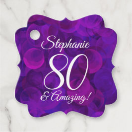 パープルエレガント80と素晴らしい誕生日パーティー フェイバータグ
