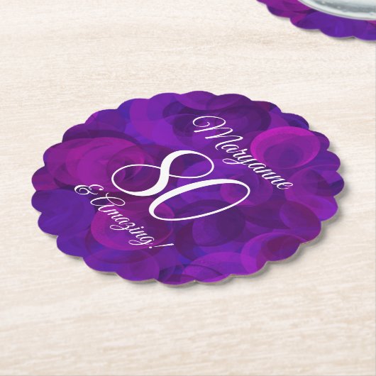 パープルエレガント80と素晴らしい誕生日パーティー ペーパーコースター (アングル)