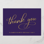パープルエレガント80誕生日フォイルサンキューカード 箔招待状 (正面)