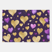 パープルエレガント、グリーン、金ゴールドハートマルディグラ ラッピングペーパーシート (正面3)