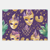 パープルエレガント、グリーン、金ゴールドマスクマルディグラ ラッピングペーパーシート (正面2)