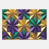 パープルエレガント、グリーン、金ゴールドマルディグラス抽象芸術 ラッピングペーパーシート (正面3)