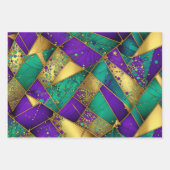 パープルエレガント、グリーン、金ゴールドマルディグラス抽象芸術 ラッピングペーパーシート (正面)