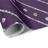 パープルエレガント&シルバーグリッタークリスマスストライプ ラッピングペーパー (ロールコーナー)