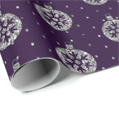 パープルエレガント&シルバーグリッタークリスマスバウブル ラッピングペーパー (ロールコーナー)