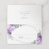 パープルエレガント&シルバーフローラウェディングレセプション プレイスカード (外部開封)