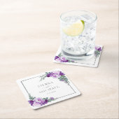 パープルエレガント&シルバーフローラユーカリ結婚ス スクエアペーパーコースター (インサイチュ)
