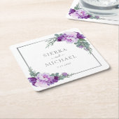 パープルエレガント&シルバーフローラユーカリ結婚ス スクエアペーパーコースター (アングル)