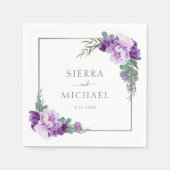 パープルエレガント&シルバーフローラユーカリ結婚ス スタンダードカクテルナプキン (正面)
