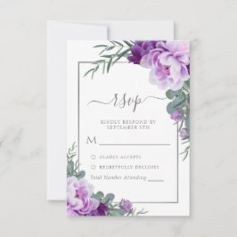 パープルエレガント&シルバーフローラユーカリ結婚ス 出欠カード
