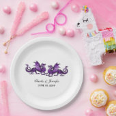 パープルエレガント・ドラゴ結婚ンズの紙プレート ペーパープレート (パーティー)