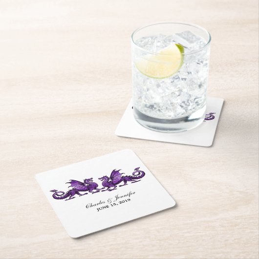 パープルエレガント・ドラゴ結婚ンズの紙・コースター スクエアペーパーコースター (インサイチュ)