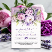 パープルエレガント&ピンクガーデンフラワーズブライダルシャワー 招待状