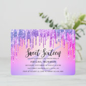 パープルエレガント&ピンクグリッタードリップsweet sixteen 招待状 (スタンド正面)
