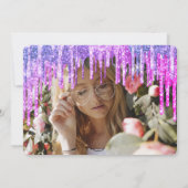 パープルエレガント&ピンクグリッタードリップsweet sixteen 招待状 (裏面)