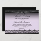 パープルエレガント&ブラックレースSweet sixteen招待状 招待状 (正面/裏面)