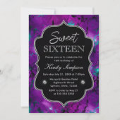 パープルエレガント&ブルー銀河系マーブルSweet sixteen 招待状 (正面)