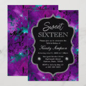 パープルエレガント&ブルー銀河系マーブルSweet sixteen 招待状 (正面/裏面)
