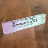 パープルエレガント&ミントグリッターマーブルメイクアップアーティスト デスクネームプレート (側面)