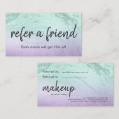 パープルエレガント&ミントグリッターマーブルメイクアップアーティスト 紹介カード (正面/裏面)