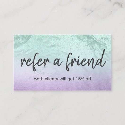 パープルエレガント&ミントグリッターマーブルメイクアップアーティスト 紹介カード (正面)