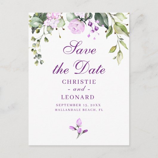 パープルエレガント・ラバモダンンダー日付の保存 ポストカード (正面)