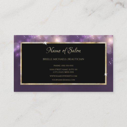 パープルエレガント《写真》ぼけ味サロンブラックおよび金ゴールドフレーム 名刺 (裏面)