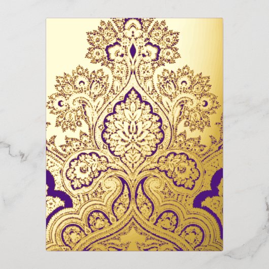 パープルエレガント&金ゴールドインディアンペイズリーダマスクパター 箔シーズンポストカード (正面)