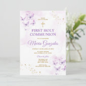 パープルエレガント&金ゴールドクロスファースト聖餐式 招待状 (スタンド正面)