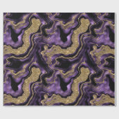 パープルエレガント&金ゴールドグリッターアゲート誕生日 ラッピングペーパー (フラット)