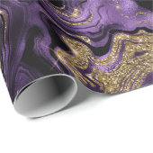 パープルエレガント&金ゴールドグリッターアゲート誕生日 ラッピングペーパー (ロールコーナー)