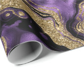 パープルエレガント&金ゴールドグリッターアゲート誕生日 ラッピングペーパー (ロールコーナー)