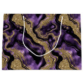 パープルエレガント&金ゴールドグリッターアゲート誕生日 ラージペーパーバッグ (正面)