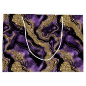 パープルエレガント&金ゴールドグリッターアゲート誕生日 ラージペーパーバッグ (裏面)