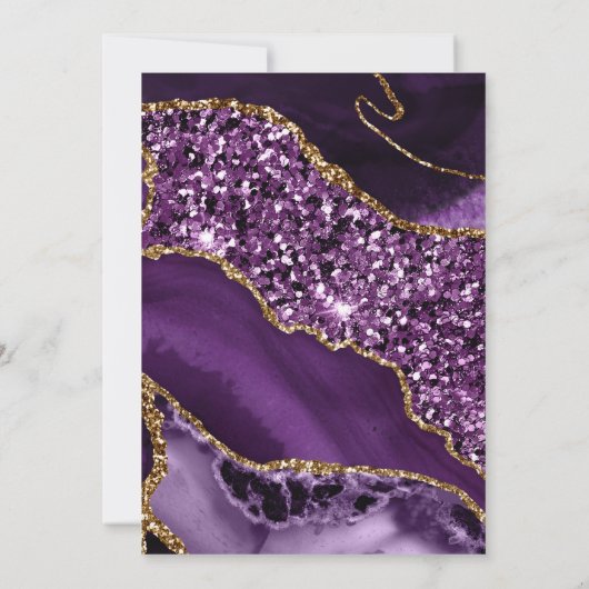 パープルエレガント&金ゴールドグリッターアゲート21歳の誕生日 招待状 (裏面)