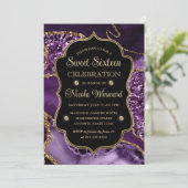 パープルエレガント&金ゴールドグリッターアゲートSweet sixteen 招待状 (スタンド正面)
