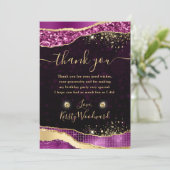 パープルエレガント&金ゴールドグリッターグラムティアーズ誕生日 サンキューカード (スタンド正面)
