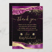 パープルエレガント&金ゴールドグリッターグラムティアーズ誕生日 サンキューカード (正面/裏面)